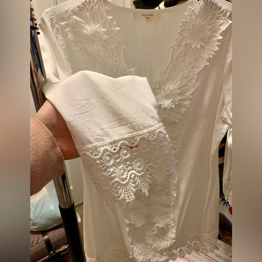 Solitaire White Swimsuit Cover Up Tunic Top 3/4 Sleeve SZ M. - Picture 4 of 9